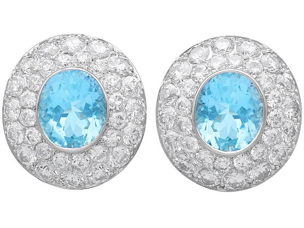 Large Aquamarine and Diamond Earrings  