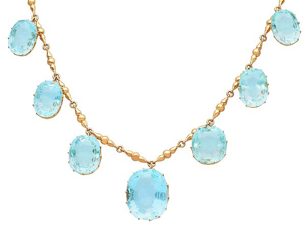 Large Aquamarine and Gold Necklace UK