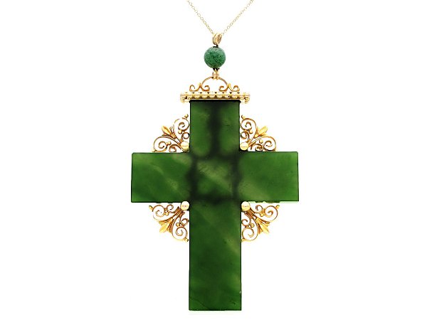 Victorian Gold Cross Pendant with Nephrite 