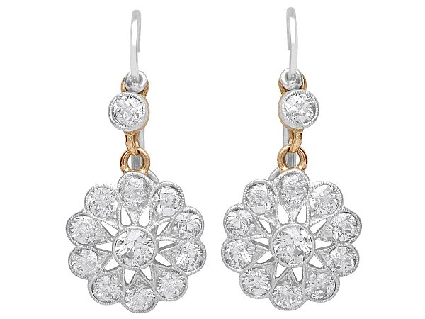 Antique Diamond Flower Cluster Drop Earrings 