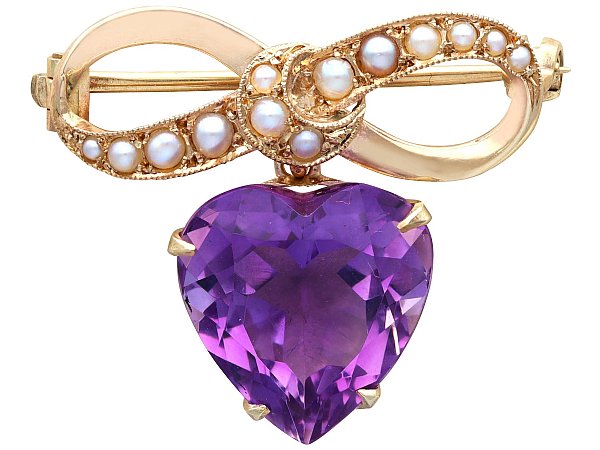 Antique Amethyst Lapel Brooch with Pearls