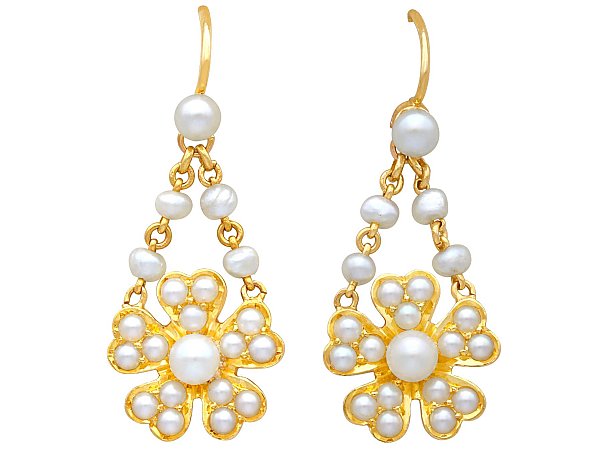 Gold Seed Pearl Earrings Antique