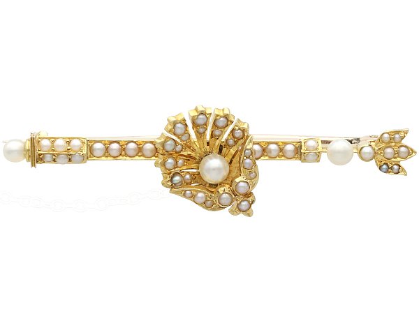 Antique Seed Pearl Brooch Gold