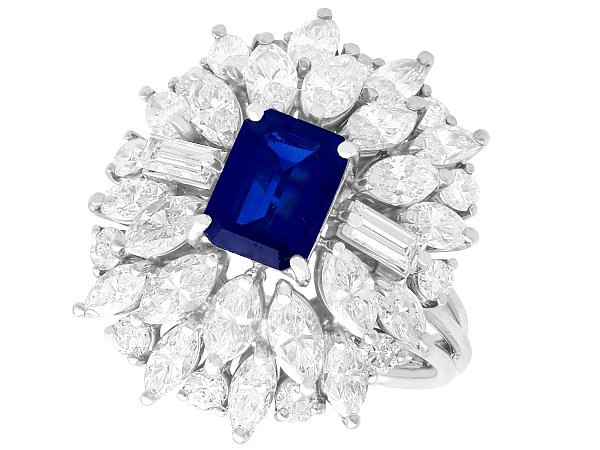Emerald Cut Sapphire and Diamond Ring