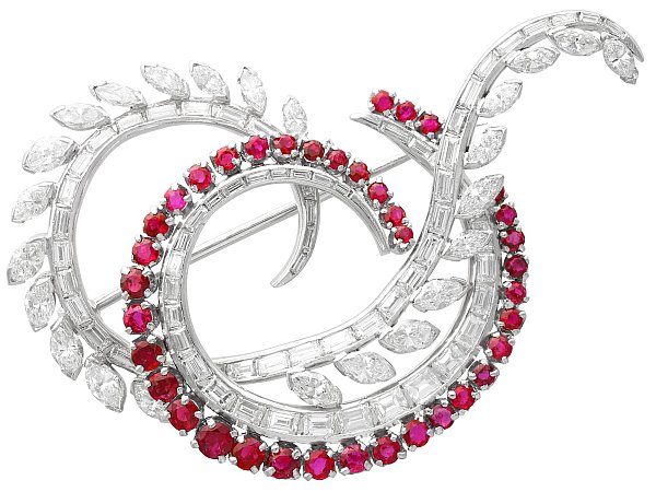 Vintage Ruby Brooch with Diamonds 