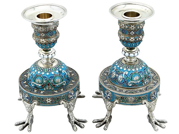 Antique Russian Candlesticks Enamel 