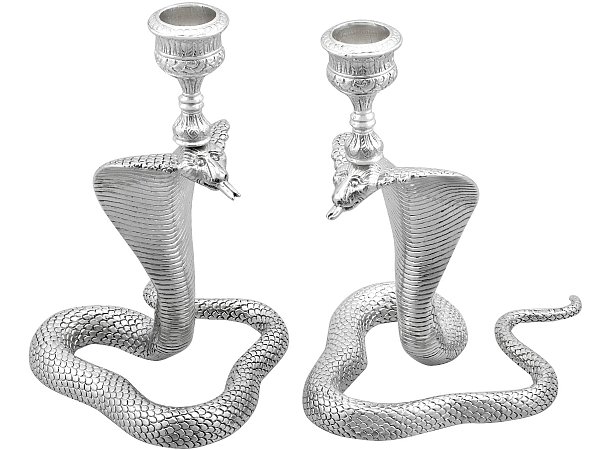 Antique Sterling Silver Snake Candle Holder 