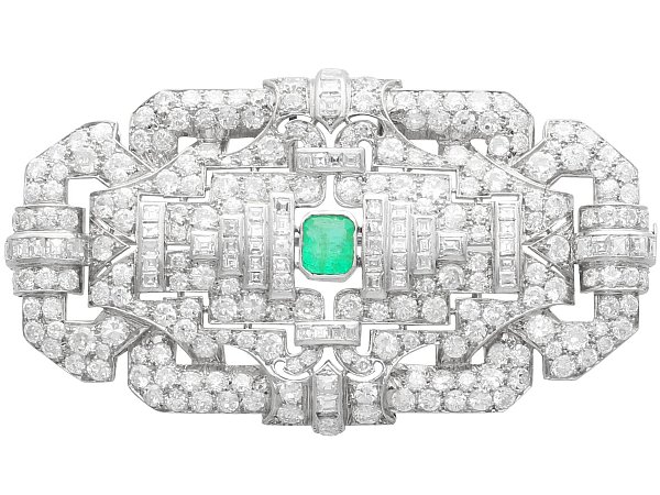 Diamond and Emerald Brooch Platinum