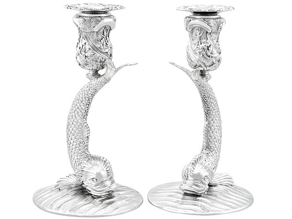 Vintage Silver Fish Candlesticks