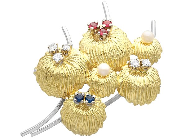 Organic Style Gold Brooch with Gemstones