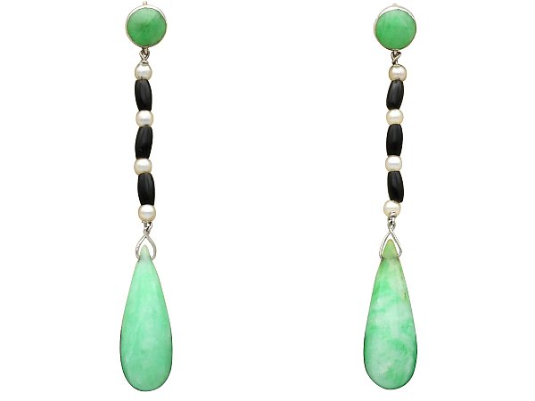 Jade Drop Earrings with Onyx