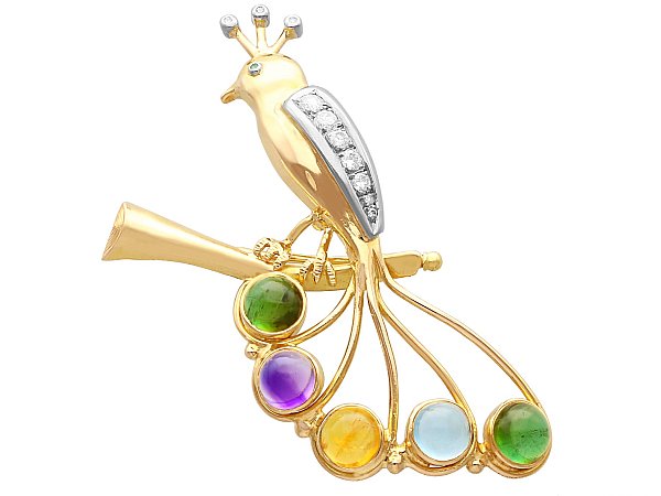 Gemstone Spray Brooch in Yellow Gold