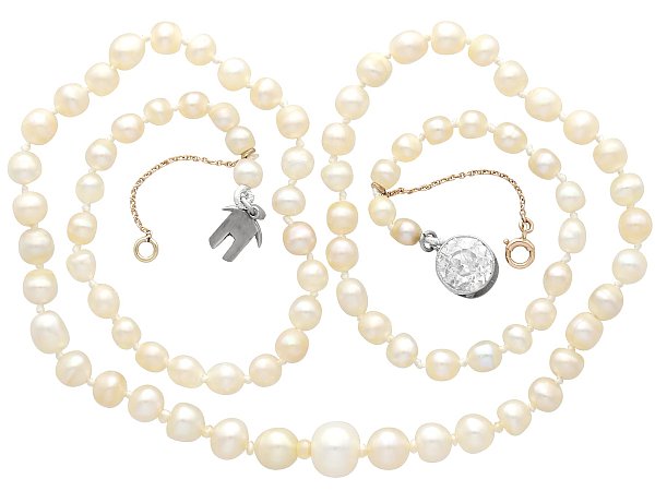 Vintage Pearl Necklace with Diamond Clasp 