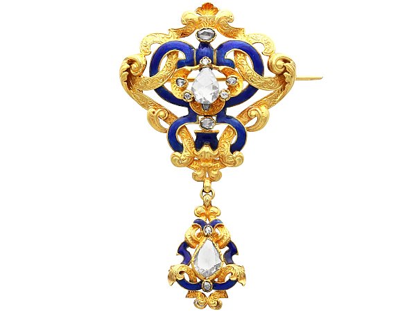 Victorian Enamel Brooch with Diamonds