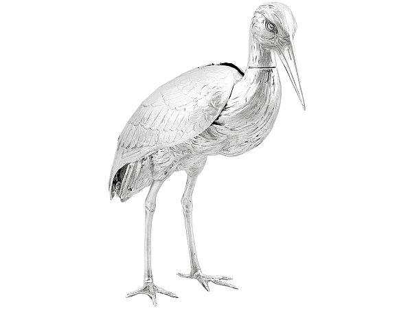 Large Antique Silver Stork Sugar Box