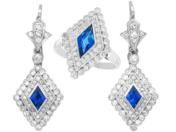 lozenge cut sapphire earrings with diamonds