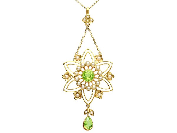 Pearl Peridot Pendant in Yellow Gold for Sale