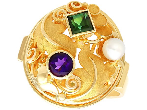 Pearl and Tourmaline Ring in Gold for Sale