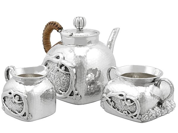 Silver Chinese Tea Set Bamboo Handle