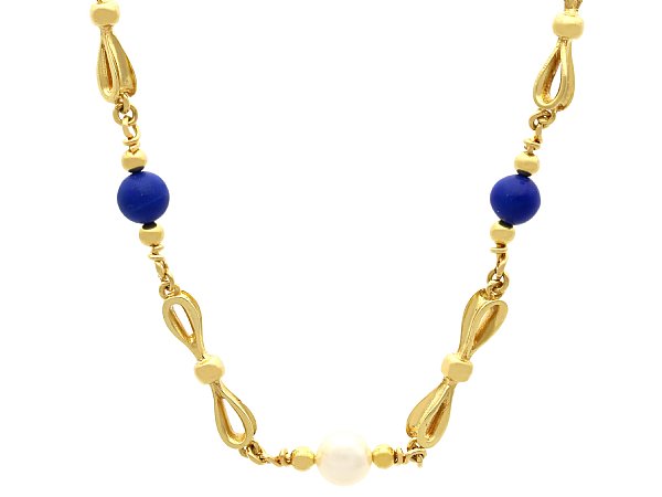 Lapis Lazuli Stone Necklace with Pearls 