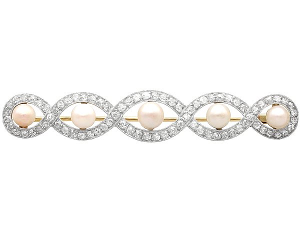 Natural Pearl and Diamond Brooch