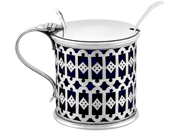 Edwardian Mustard Pot with Blue Glass Liner