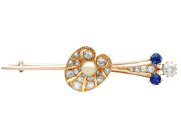Shell Design Bar Brooch with Gemstones