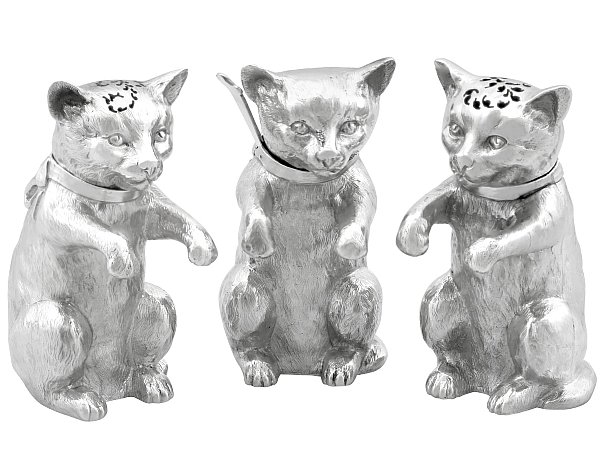 Sterling Silver Cat Condiment Set