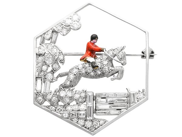 Enamel and Diamond Horse and Jockey Brooch