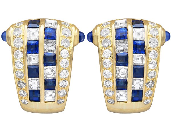 Yellow Gold Sapphire and Diamond Earrings