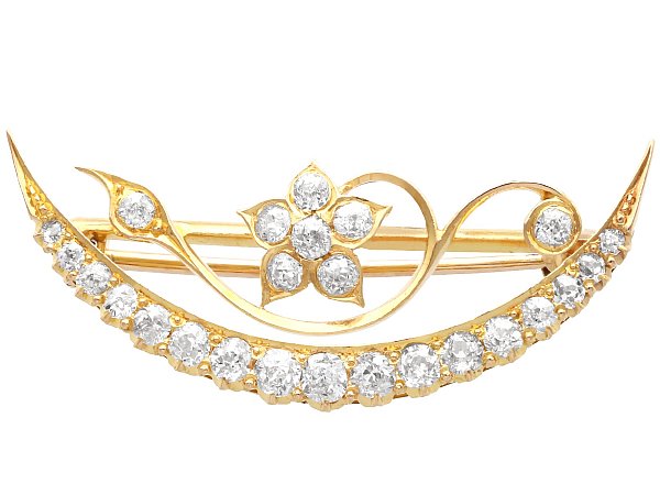 Crescent Floral Brooch with Diamonds for Sale