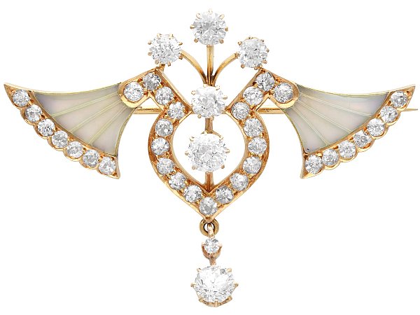 Rare Diamond Plique a Jour Brooch