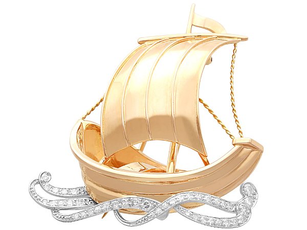 Gold Boat Brooch Vintage