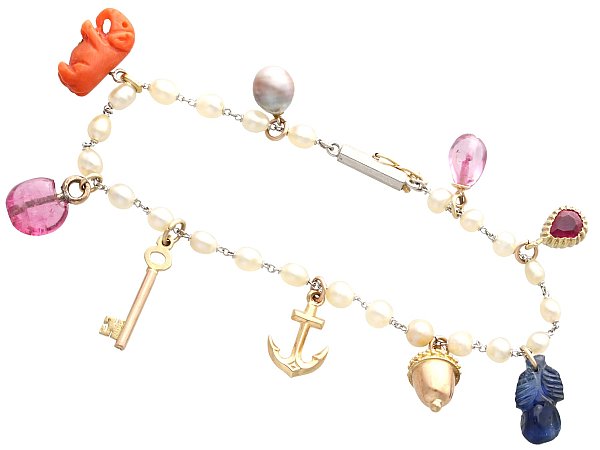 Antique Gemstone Charm Bracelet for Sale