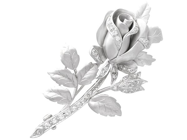 Diamond Rose Brooch in White Gold for Sale