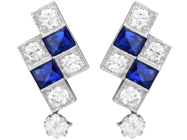 Art Deco Platinum Diamond & Sapphire Earrings for Sale
