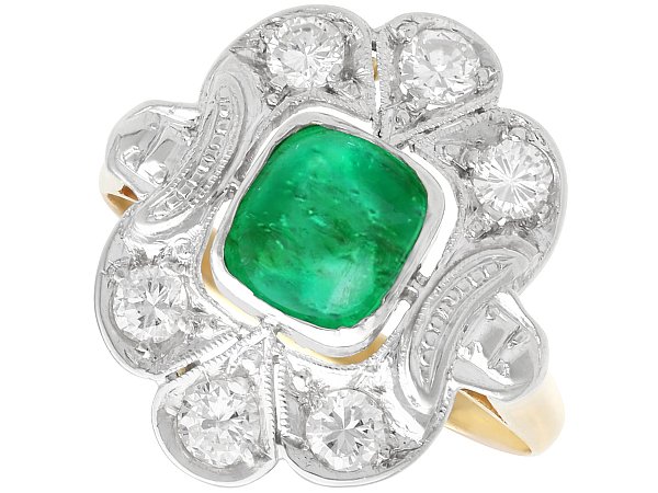 1930s Cabochon Emerald Ring with Diamonds