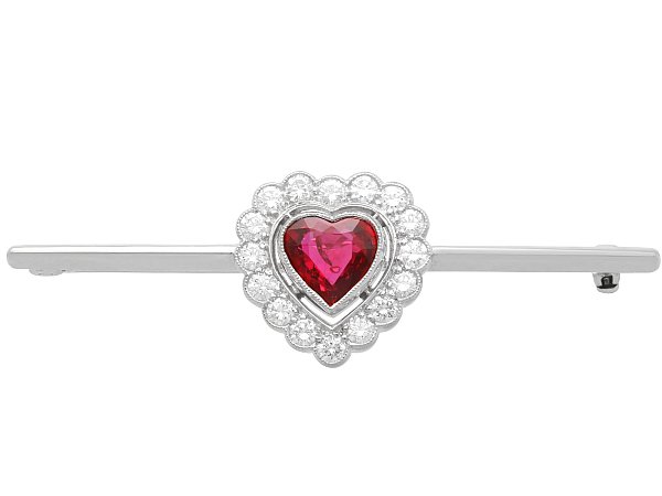 Vintage Heart Ruby Brooch with Diamonds