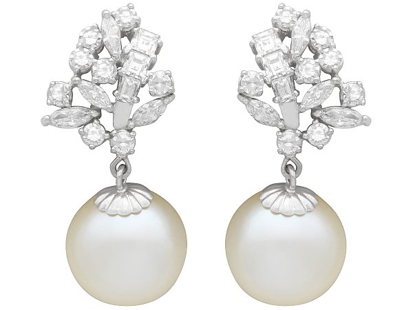 Vintage Cultured Pearl and Diamond Earrings