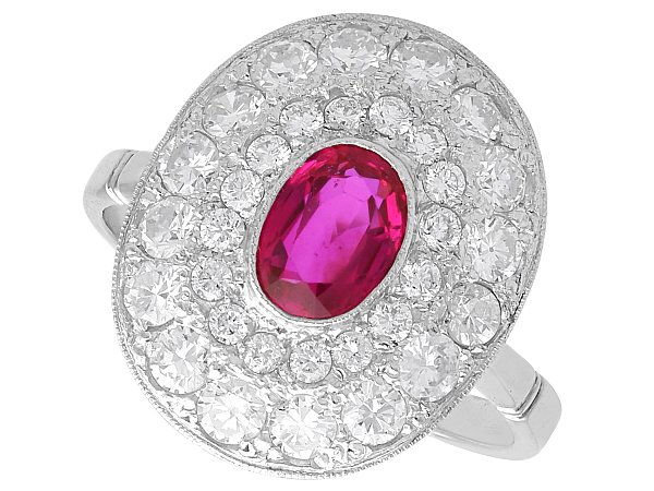 Oval Cut Ruby Ring with Double Diamond Halo