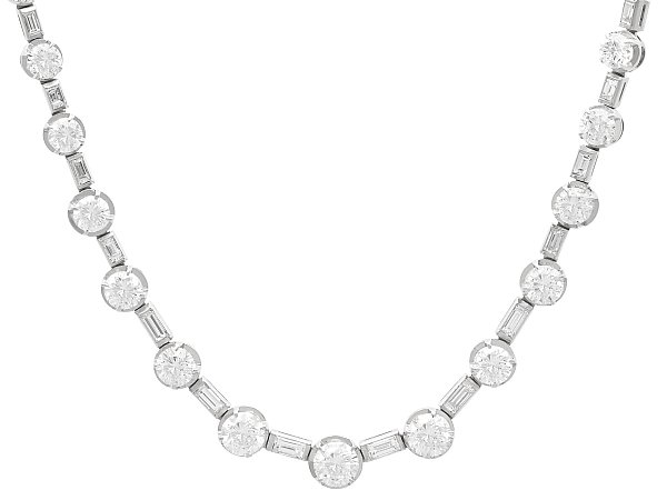Art Deco Round and Baguette Cut Diamond Necklace