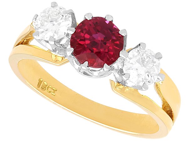 Vintage Ruby and Diamond Trilogy Ring in Yellow Gold 