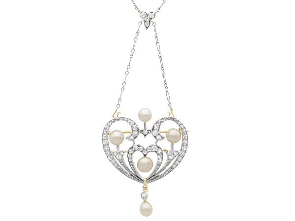 Heart Shaped Pearl and Diamond Pendant - Antique