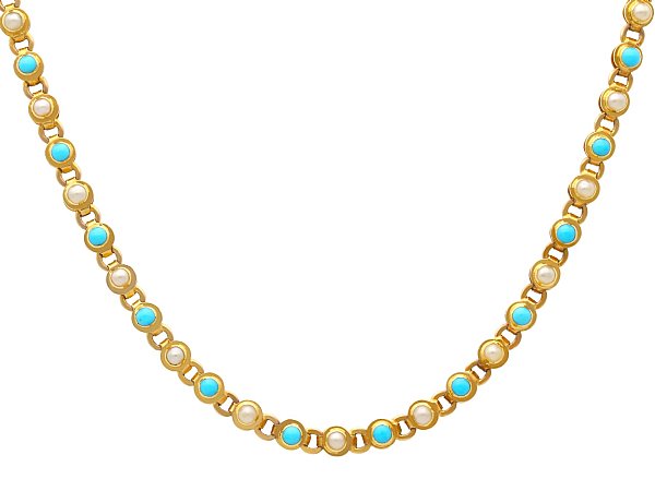 Gold Turquoise and Pearl Necklace for Sale