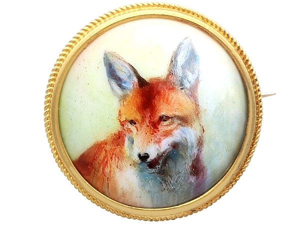 Antique Meissen Fox Gold Brooch for Sale