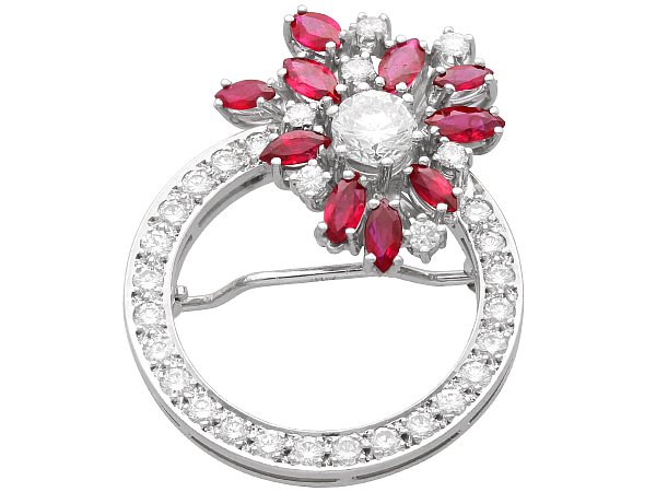 Ruby and Diamond Circular Floral Brooch