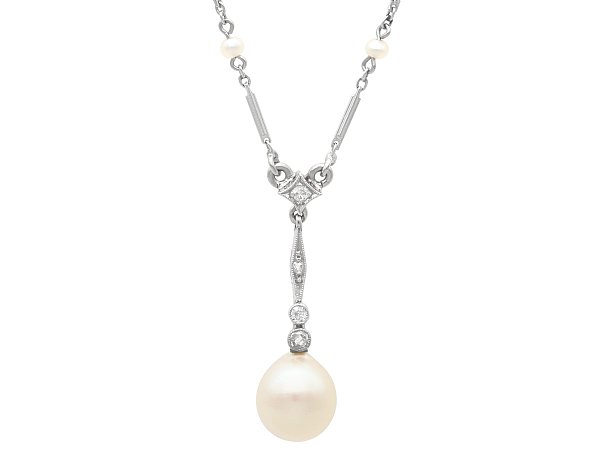 1920s Pearl Drop Necklace with Diamonds