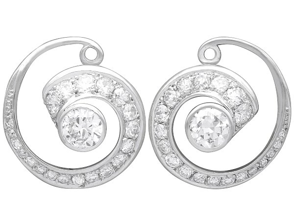 Diamond Twirl Earrings in White Gold - Vintage