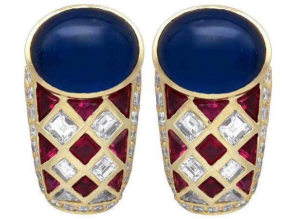 Sapphire Ruby and Diamond Earrings in Gold