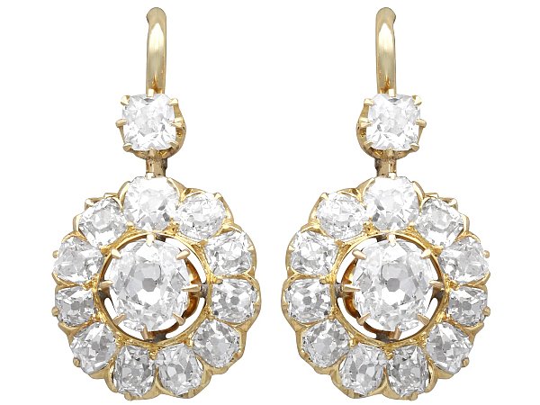 Diamond Cluster Drop Earrings in Yellow Gold